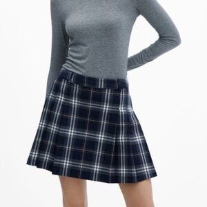 Mango Plaid Pleated Miniskirt